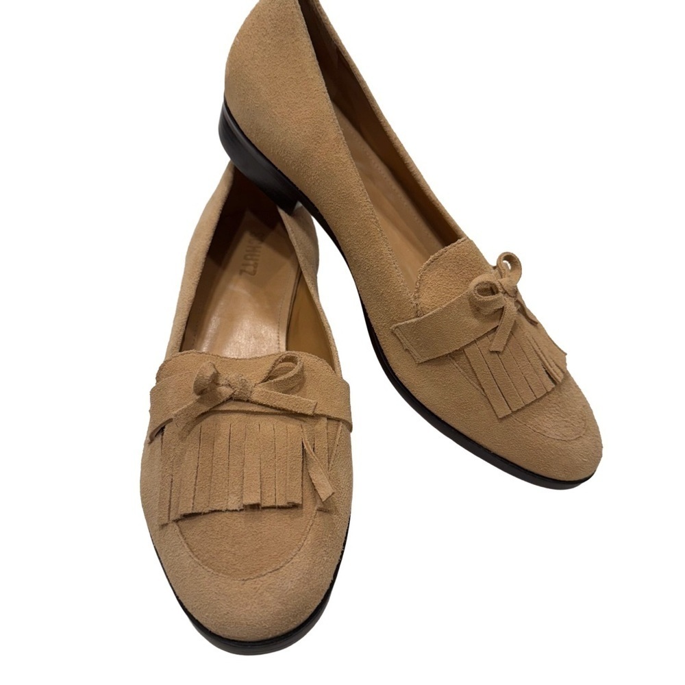 Schutz Loafers Flats Womens 9.5B Suede Leather Slip-On Beige Tan Classic NEW!